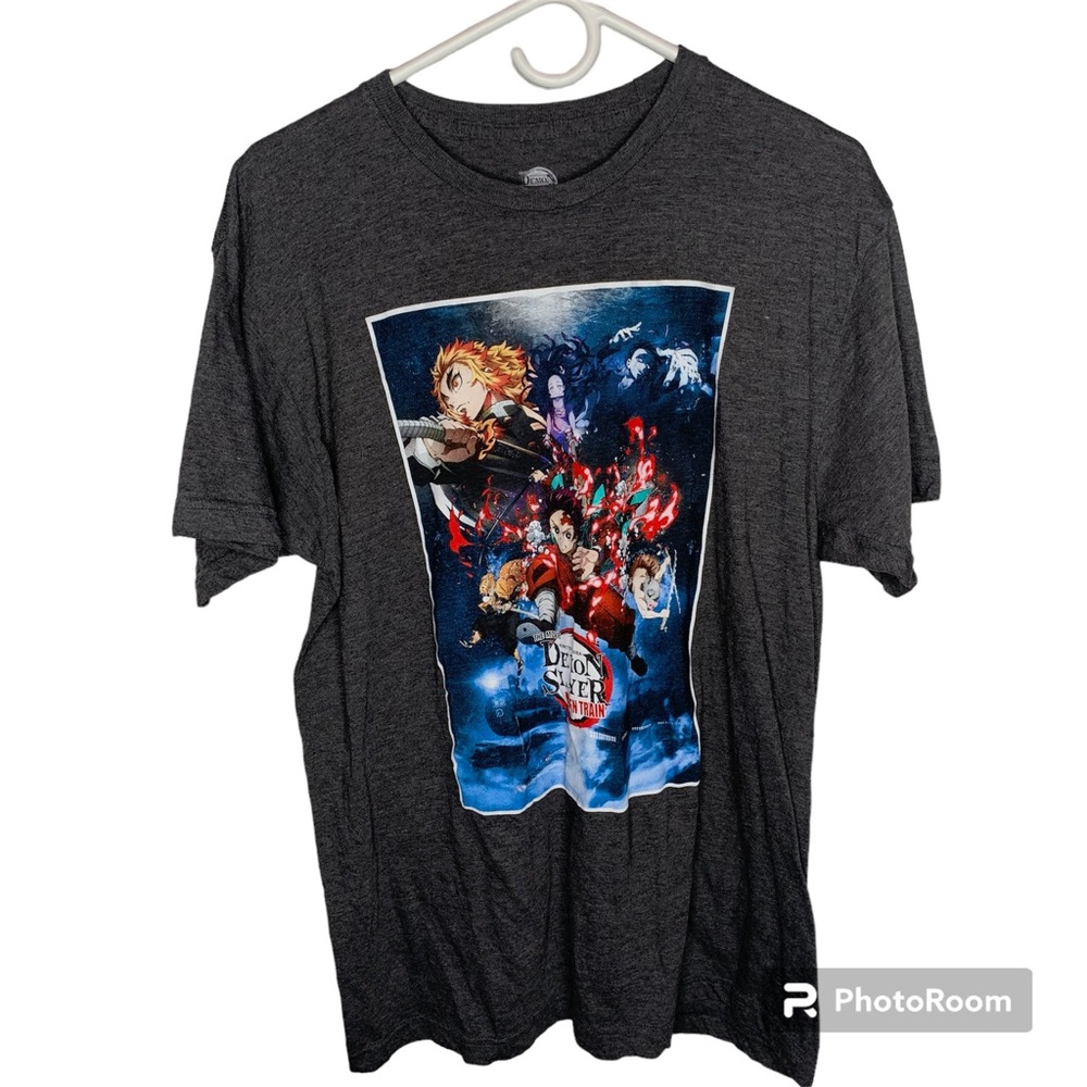 Demon Slayer Mugen Train The Movie Anime Animated Gray Adult T-shirt Large